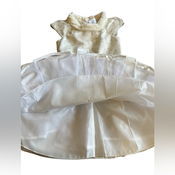 JONA MICHELLE White Silver Gold Glitter Tulle Fur Collar Holiday Party Dress 5yo - Picture 4 of 10